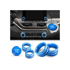 for 2019-2025 Nissan Altima S/SL/SR/SV/Platinum Accessories (8" Screen, 2 Radio Knobs) - Polodunn 6pcs Aluminum Alloy Knob Cover Trim Set Fits Push Start Button, AC Climate & Volume (Blue)
