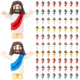 2 Styles Mini Jesus Figurines in Bulk 80 Pack Little Jesus Figures Toys to Hide Jesus Loves You Tiny Jesus Figures for Religious Party Favors Easter Egg Fillers Baptism Gifts