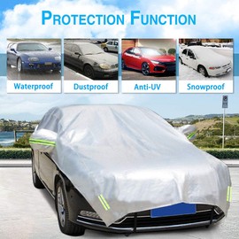 Konnfeir Half Car Cover with Cotton All Weather Car Body Cover Sunshade Cover Snow Cover Waterproof Snowproof Universal (Fit Hatchback Length 158'' to 173'')