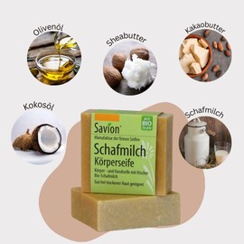 Savion Sheep's Milk Body Soap for Dry Skin, Palm Oil Free, Plastic Free, Cruelty Free, 80 g