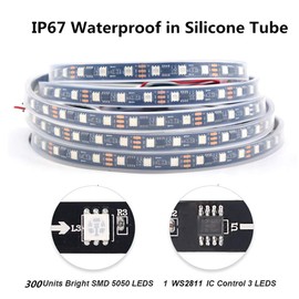 WESIRI WS2811 LED Strip 16.4ft 5M 300LEDs WS2811 5050 RGB SMD Digital Dream Color Addressable Flexible LED Strip Light IP67 Waterproof DC12V with Mini Controller