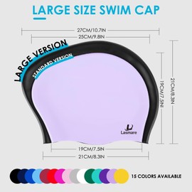 Large Long Hair Swim Cap with Extra Room for Women Men, Silicone Swimming Cap for Long Thick Hair with Ear Plugs Nose Clip Set, Adult Waterproof Swim Hats Bathing Caps to Keep Hair Dry(Purple)