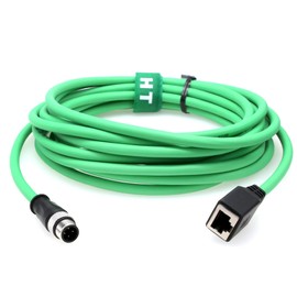 HangTon M12 4 Pin D-Coded Male to RJ45 Female Ethernet Cat5e Network Adapter Cable for Industrial Vision System PoE Automation Control High Flex Shielded Green 1m