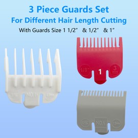 Professional Hair Clipper Guards Cutting Guides Compatible with Wahl Hair Clippers Trimmers - 3 Cutting Lengths 1 1/2” & 1/2” & 1”(1.5 & 3 & 4.5 mm) Fits Most Size Wahl Guide Combs - 3 Color Coded