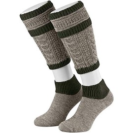 Piarini 2-Piece Men’s Loferl, Calf Warmers, Traditional Costume Socks, Brown, Green, Red, Blue, Beige, Anthracite, Cable Pattern, Size 4-7, 8-9, 10-11, 12-13