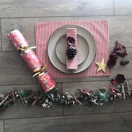 Cotton & Linen Blend Christmas Table Runner Festive Table Decor Santa, Reindeer, Snowmen & Trees - Perfect for Holiday Dining Table & Kitchen Decoration (Linen Red Stripe, 30cm x 280cm)
