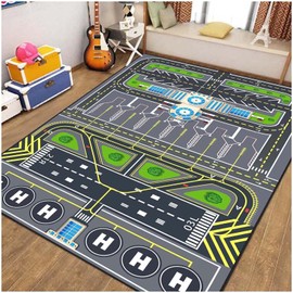 Xyrjova Play Mat Kids Rug Playroom Rug Classroom Rug Car Rugs for Kids Toy Cars Airport Mat Road Rug for Kids (Airport,2.6x3.9ft)