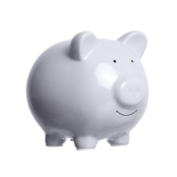 Pearhead Ceramic Piggy Bank, Baby, Toddler and Child Money Bank Keepsake, Nursery Décor, Gray