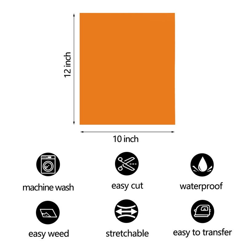 FUNKAKA Orange HTV Heat Transfer Vinyl Bundle, 12" x 10"