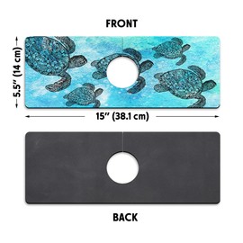 WIRESTER Super Absorbent, Fast Drying Kitchen Sink Splash Guard Faucet Mat, Sink Mat Behind Faucet Drip Catcher, Sink Gadget for Kitchen, Bathroom (15 x 5.5 Inch) - Ocean Sea Turtles