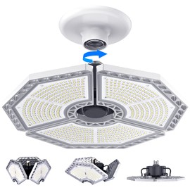 KERNOWO LED Garage Lights, 140W 18500 Lumens Garage Lighting, 6000K Daylight with Deformable Three Panel Ceiling Light Fixture E26/E27 Triple Glow LED Shop Light for Basement Workshop Warehouse