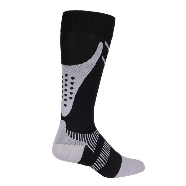 NuVein Compression Socks, 15-20 mmHg Support for Athletic Performance and Medical Recovery, Knee High, Closed Toe, Silver on Black, X-Large
