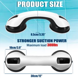 2 Pack Grab Bars 12 Inch for Bathtubs and Showers, Suction Cup Handle Support for Senior, Elderly Assist Strong Safety Armrest Grip Bar for Bathroom Chair Wall with Dual Locking, Anti-Slip Heavy Duty