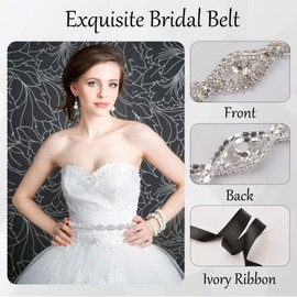 URROMA Black Wedding Bridal Belts Crystal Rhinestone Belt Bridesmaid Gown Sash for Women Accessories Dress Matching