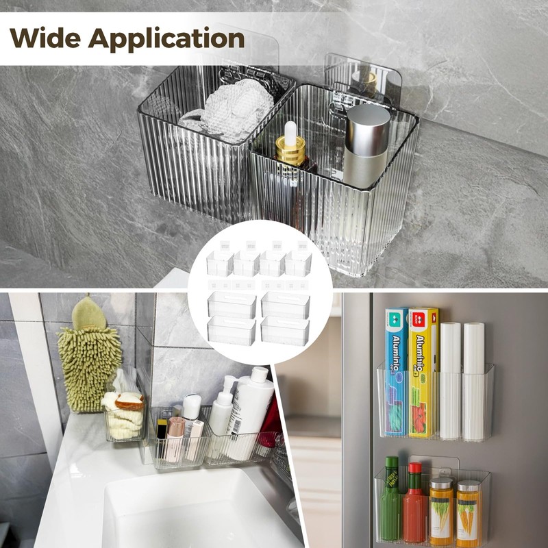 8 PCS Clear Cabinet Door Organizer Bins with Adhesive Hooks,