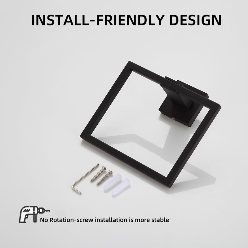 Matte Black Square Towel Ring, Wall Mount Modern Towel Holder