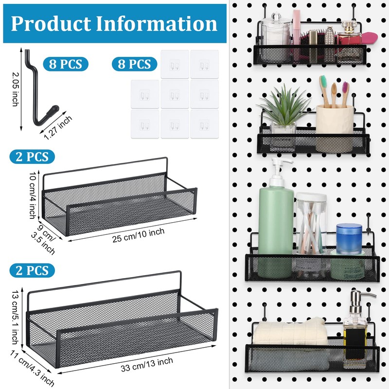 Shimeyao Pegboard Baskets Bins Set 4 Pcs Metal Pegboard Baskets