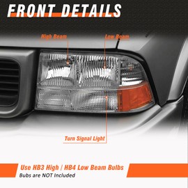 AXLAHA Headlight Assembly for 1998-2004 GMC Sonoma / 1998-2001 Oldsmobile Bravada / 1998-2005 GMC Jimmy Chrome Housing Amber Reflector Replacement Pair (Chrome Housing Amber Reflector Clear Lens)