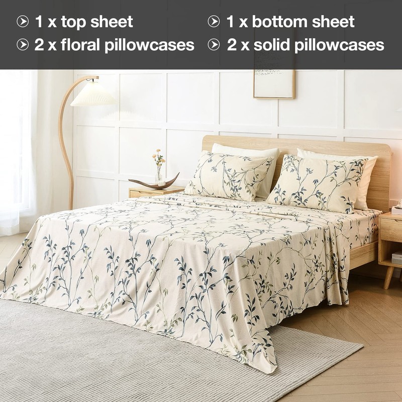 JSD 6 Piece Teal Leaves Print Sheet Set King Size,