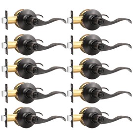 GOBEKOR 10 Pack Privacy Door Levers Oil Rubbed Bronze Wave Bed/Bath Lever Keyless Interior Door Handles with Lock Bathroom Door Lock Set