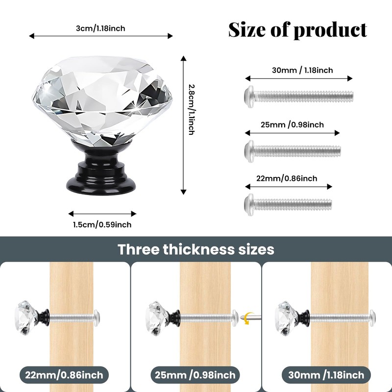 OctinPris 6pcs 30mm Crystal Glass Knobs Door Drawer Wardrobe Pull