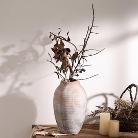 shlpchyub Brown 10.23" Vintage Ceramic vase - Rustic Farmhouse Decor, Elegant Flower vase for Home Decor, Rustic vase for Any Space