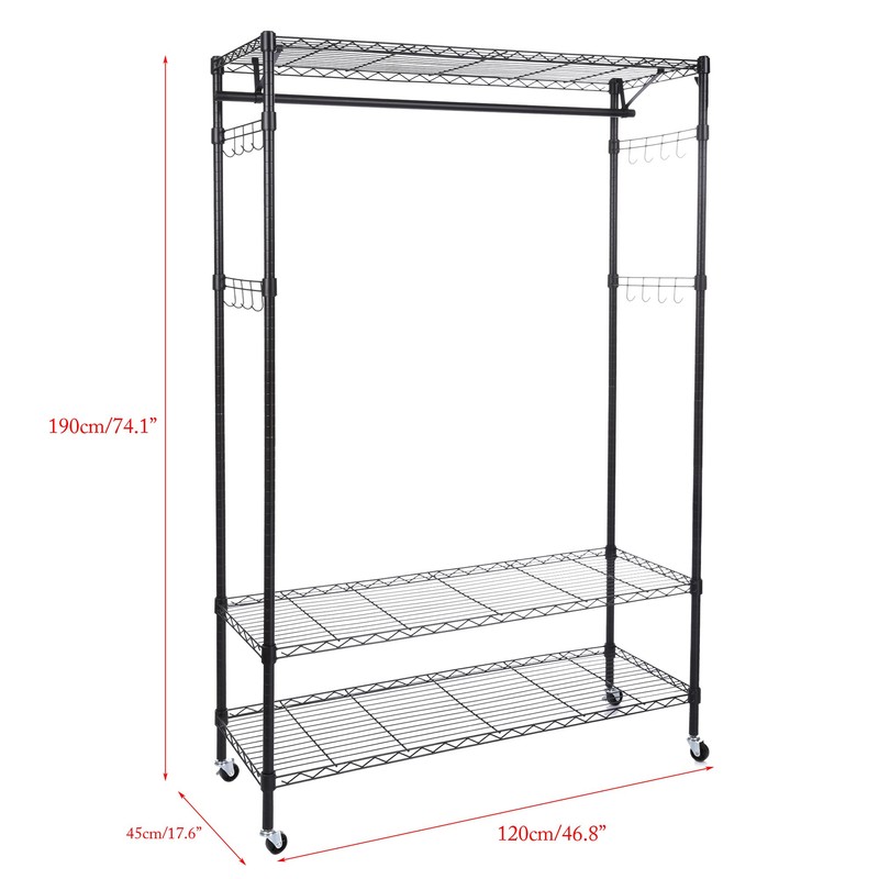 Oliote Rod Garment Rack 3 Tier Metal Wire Shelving Hang