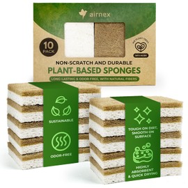 AIRNEX Paquete de 10 esponjas de Cocina Naturales biodegradables – Esponjas compostables de celulosa y Nuez de Coco – Esponjas ecológicas para Platos