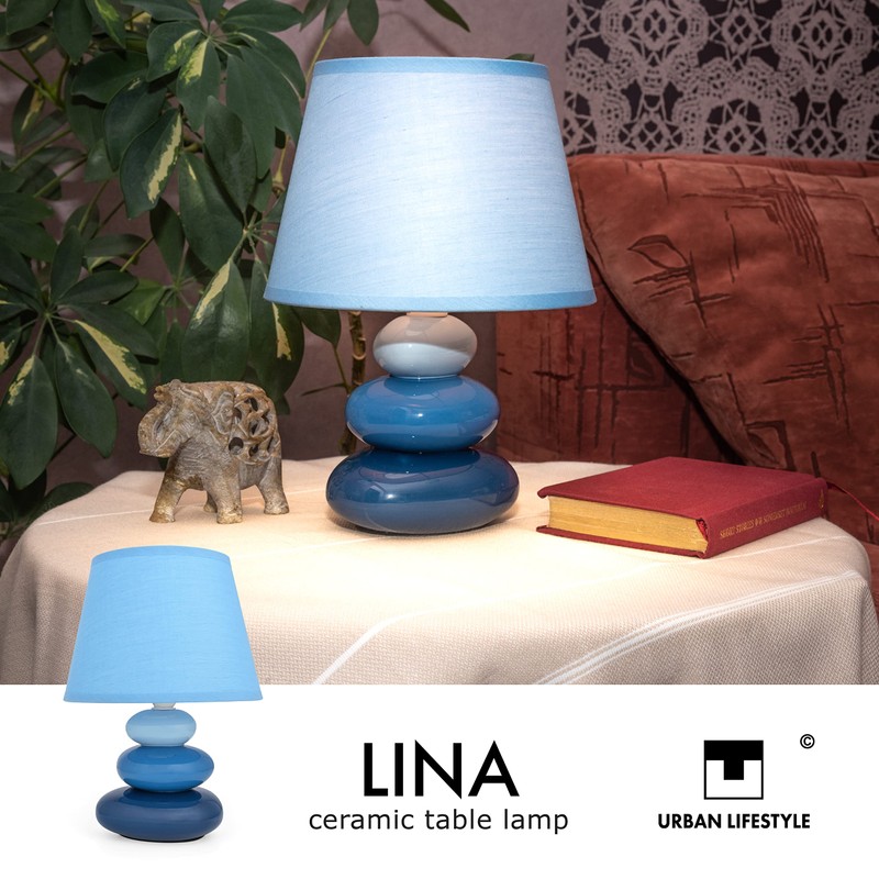 Urban Lifestyle Lina Bedside Lamp (Blue) Table Lamp Ceramic Table