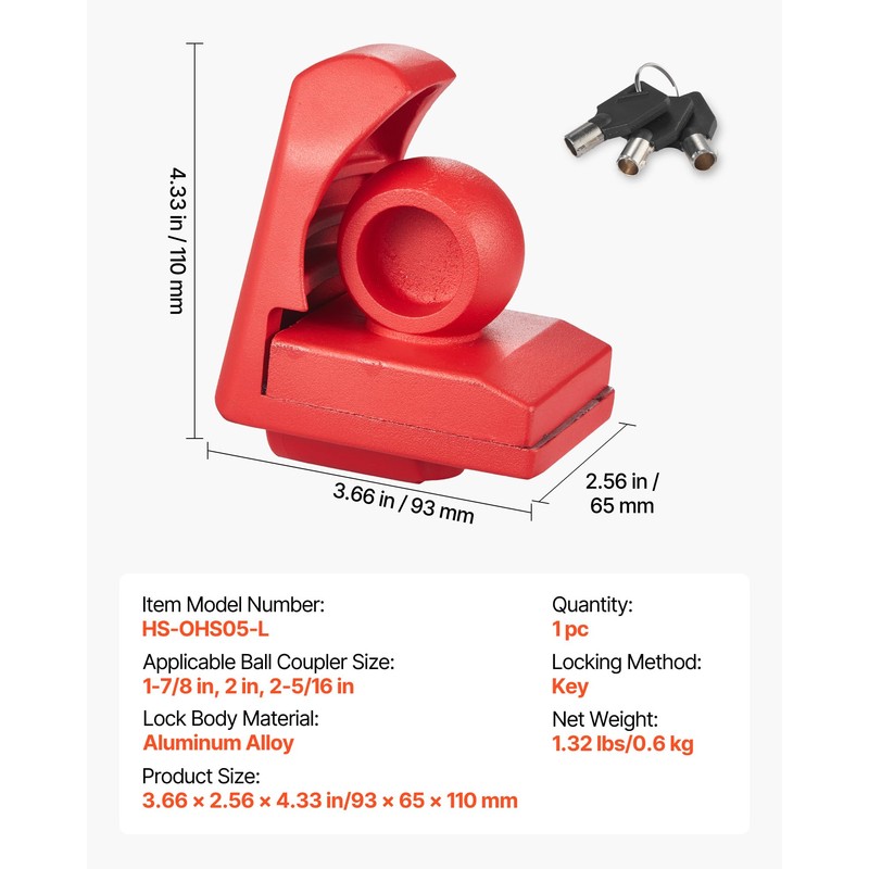 VEVOR Trailer Hitch Lock, Fits for 1-7/8 in, 2 in,