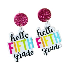 Simple Teacher Earrings 2023 Back to School Drop Dangle Acrylic Earrings Colorful Hello First Grade Earrings for Students Teacher Appreciation Gifts for Women-Fifth