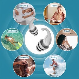 Waterproof Swimming Ear Plugs for Adults - 3 Pairs Reusable Silicone Ear Plugs for Women & Men,Perfect for Surfing, Diving,Pool,Showering and Other Water Sports - Ear Protection (Adults & Teens 14+) ﻿