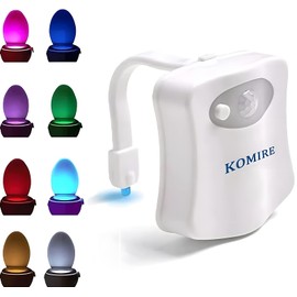 Komire Motion Sensor LED Toilet Night Light with 8-Color Changing, Battery Operated Waterproof Washroom Light