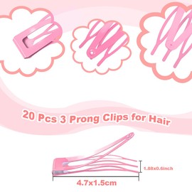 ZGQHZR 20 Pcs Snap Hair Clips for Women Snap Hair Barrettes Double Grip Hair Clips 3 Prong Clips for Hair Barrettes for Women Girls (Light pink)