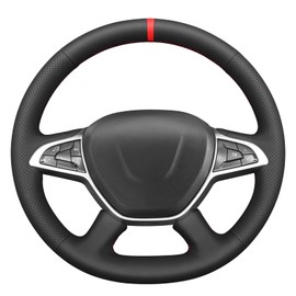 MEWANT DIY Hand Stitch Soft Black Faux Leather Car Steering Wheel Cover for Dacia Duster Sandero 2017-2024 Breathable