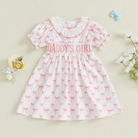 Covcuti Toddler Girl Dresses Daddys Girl Baby Clothes Infant Bow Print Smocked Princess Dresses Kids Girls Summer Clothes (A White, 12-18 Months)