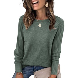 SAMPEEL Sweatshirt for Women Long Sleeve Sweaters Crewneck Shirts Fall Outfits 2025 Christmas Tops Winter Clothing Green M