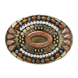 WANLIAN Bohemia Belt Buckle,Celtic Indian Gemstone Totem Oval Style Western Cowboy Design Belt Buckle,Western Cowboy Cowgirl Tiger eye Stone Belt Buckle Oval White Gold Plated for Men and Women.
