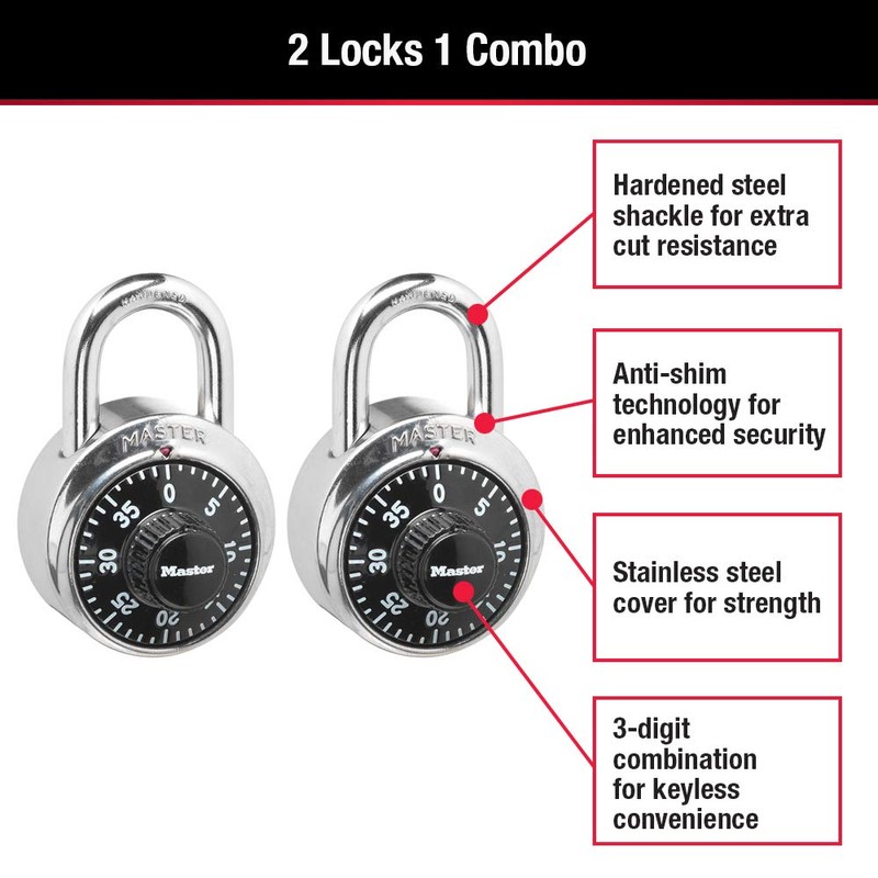 Master Lock Black Gym Locker Lock Combination Padlock, Indoor Combo