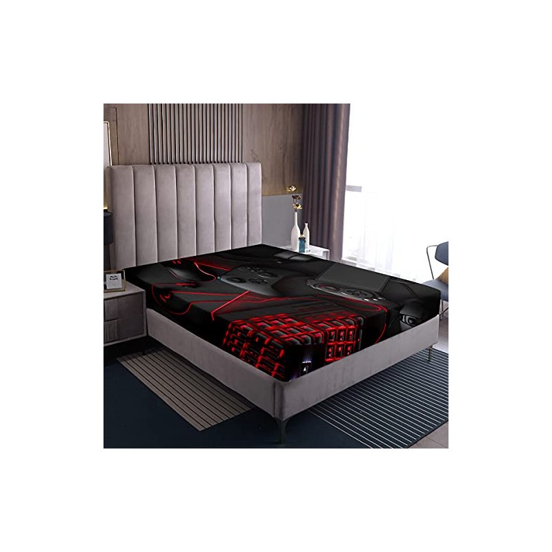 Loussiesd Black Gamepad Fitted Sheet 140 x 200 cm Boys
