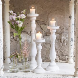 Weddingstar Shabby Chic Spindle White Candle Holder Set, 10 1/2'', 14 1/2'', 18 1/2'' (H)