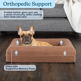 PETMAKER Orthopedic Pet Bed - 26in Small Dog Bed with Supportive Bolster, Nonslip Bottom, and Removable Washable Cover - Memory Foam Puppy Bed for Small Dogs and Cats - Dog Products (Brown)