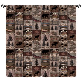 SHElifestyle Retro Rustic Style Curtain, Moose Deer Bear Leaf Tree Country Style Farmhouse Blackout Curtains for Living Room Kitchen Study Room Home Decro 42x63in