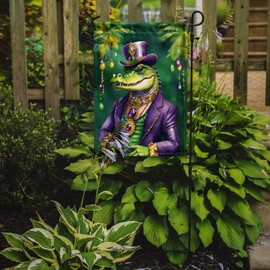 Caroline's Treasures DAC5219GF Alligator King of Mardi Gras Garden Flag Mailbox Flag Decorative Yard Flag Banner Outside Patio Artwork Yard Flower Beds, Garden Size, Multicolor