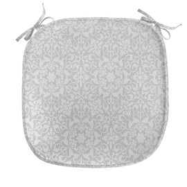 Lunarable Orient Chair Seating Cushion Set of 2, Eastern Floral Curlicues with Venetian Art Elements Foliage Leaf Damask Old Fashioned, Anti-Slip Seat Padding for Kitchen & Patio, 16"x16", Beige