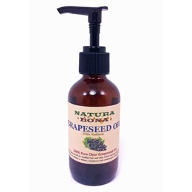 100% Pure Organic Clear Grapeseed Oil for Hair, Face, Skin & Nails. Near Odorless; Great as a Carrier Oil, Massage, Soap Making & Moisturizer to Prevent Aging & Wrinkles; 4Oz Amber Glass Pump Bottle