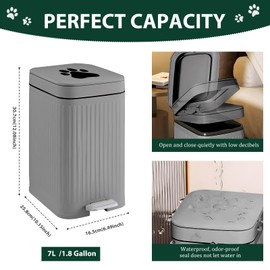 Kopuncare Dog Poop Trash Can Outside, 5L/1.3 Gal Dog Poop Bucket with Lid, Foot Pedal, Dog Waste Container with 40 Bags, Lid Soft Close for Pet, Grey