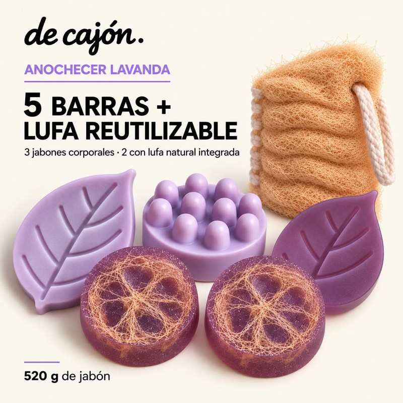 Jabones Corporales Artesanales con Lufa · Lavanda · 5 Barras