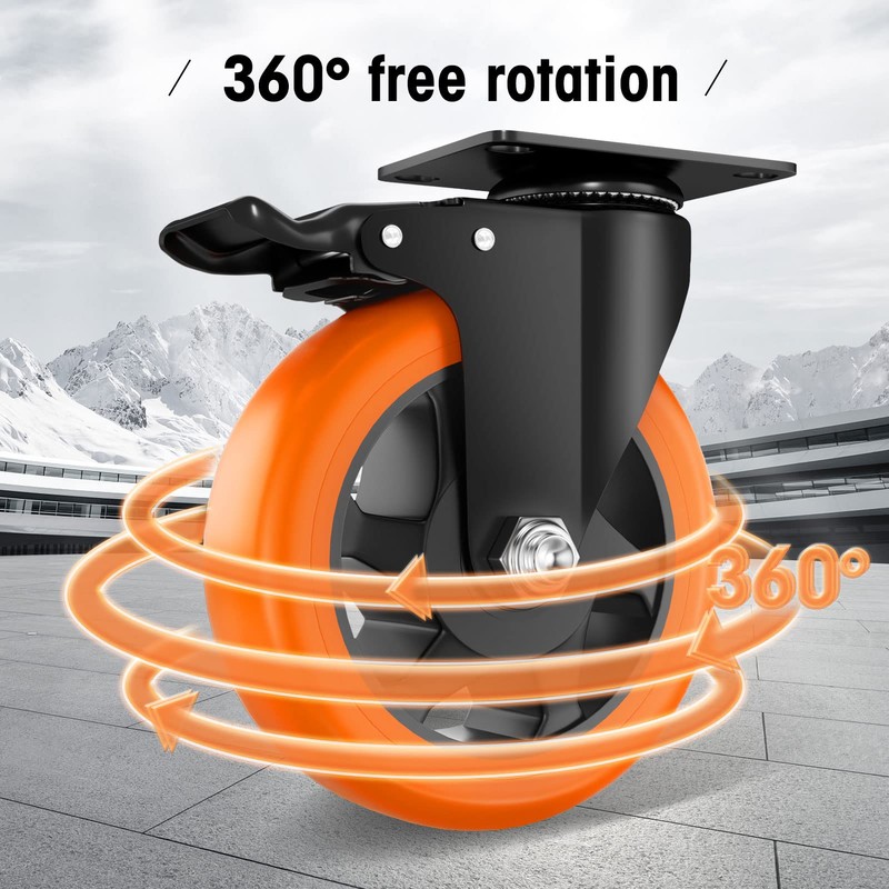 ASRINIEY 5" Caster Wheels - Orange Polyurethane Swivel Wheels With