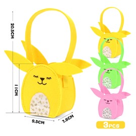 Epokus Pack of 3 Easter Bags for Filling, Easter Gift Bag, Easter Basket Rabbit with Handle, Easter Basket Children in Felt, Easter Nest with Ears, Easter Bag for Easter Decoration, Easter Baskets,